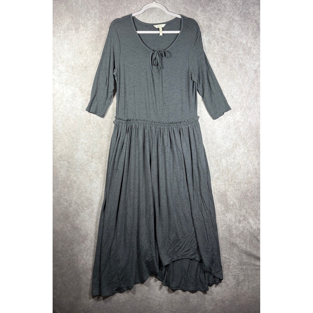 Matilda Jane Dress Womens L Gray Midi High Low Pockets Slub Knit Casual 3/4 Slv